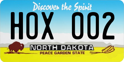 ND license plate HOX002