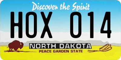 ND license plate HOX014