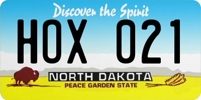 ND license plate HOX021
