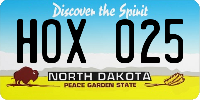 ND license plate HOX025