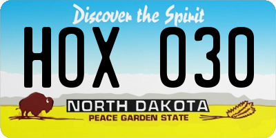 ND license plate HOX030