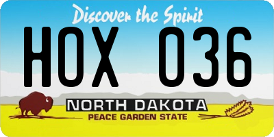 ND license plate HOX036