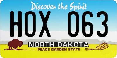 ND license plate HOX063