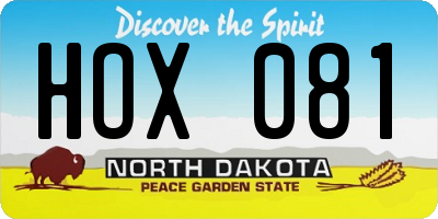 ND license plate HOX081