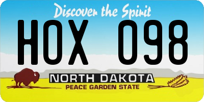 ND license plate HOX098