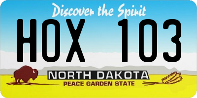 ND license plate HOX103