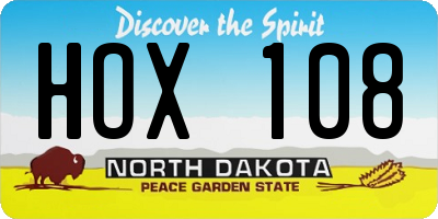 ND license plate HOX108