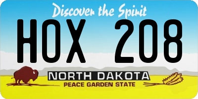ND license plate HOX208