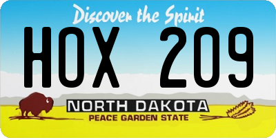 ND license plate HOX209