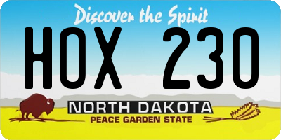 ND license plate HOX230