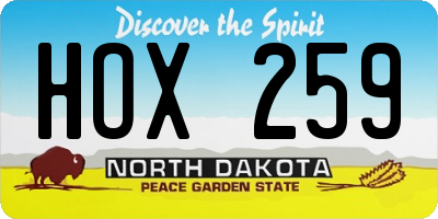ND license plate HOX259