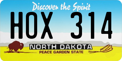 ND license plate HOX314