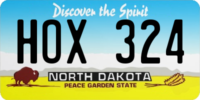 ND license plate HOX324