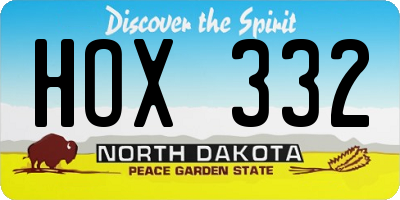 ND license plate HOX332
