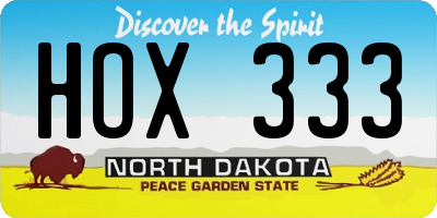 ND license plate HOX333