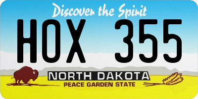 ND license plate HOX355