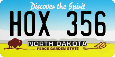 ND license plate HOX356
