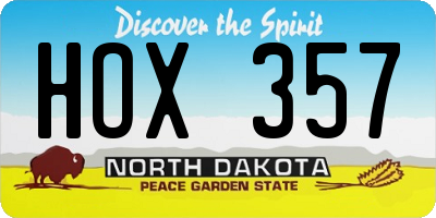 ND license plate HOX357