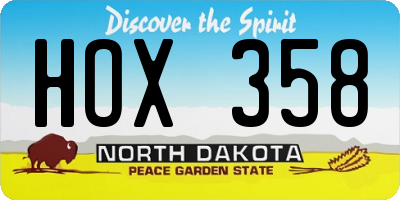 ND license plate HOX358