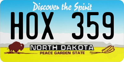 ND license plate HOX359