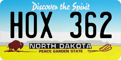 ND license plate HOX362