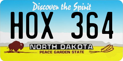 ND license plate HOX364