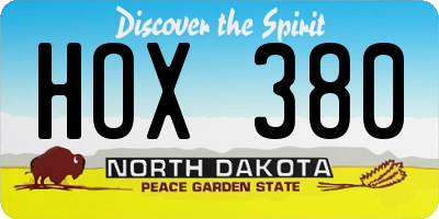 ND license plate HOX380