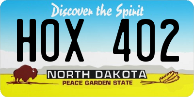 ND license plate HOX402
