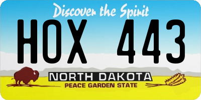 ND license plate HOX443