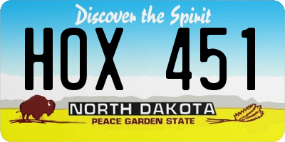 ND license plate HOX451