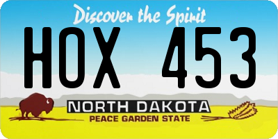 ND license plate HOX453