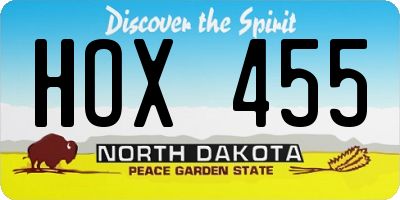 ND license plate HOX455
