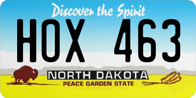ND license plate HOX463