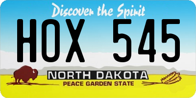ND license plate HOX545