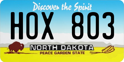 ND license plate HOX803