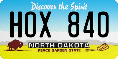 ND license plate HOX840