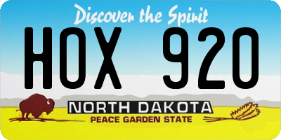 ND license plate HOX920