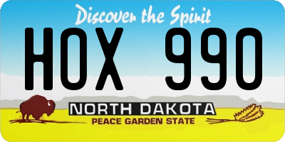ND license plate HOX990