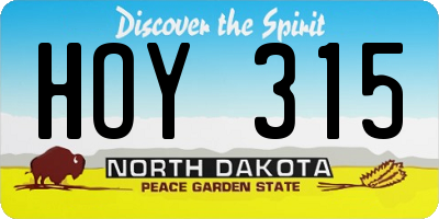 ND license plate HOY315