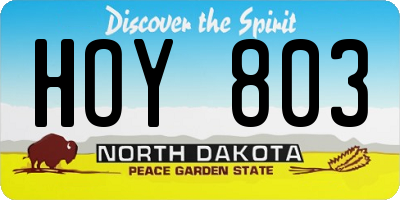 ND license plate HOY803