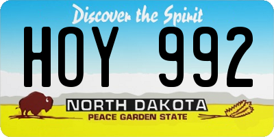 ND license plate HOY992