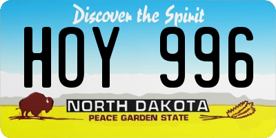 ND license plate HOY996