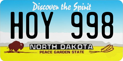 ND license plate HOY998