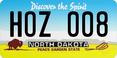 ND license plate HOZ008