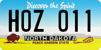 ND license plate HOZ011