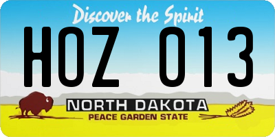 ND license plate HOZ013
