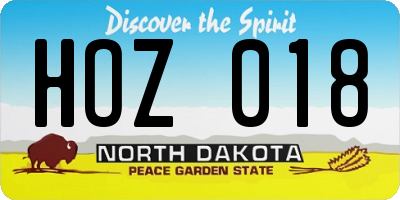 ND license plate HOZ018