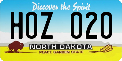 ND license plate HOZ020