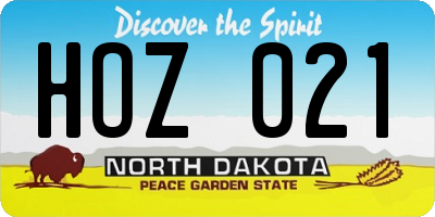 ND license plate HOZ021