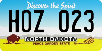 ND license plate HOZ023